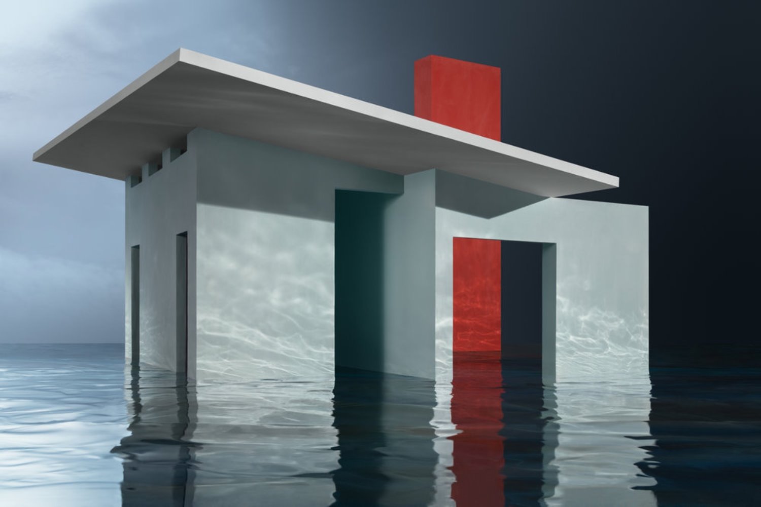 James Casebere casa azul sobre agua. Inspiración Luis Barragán